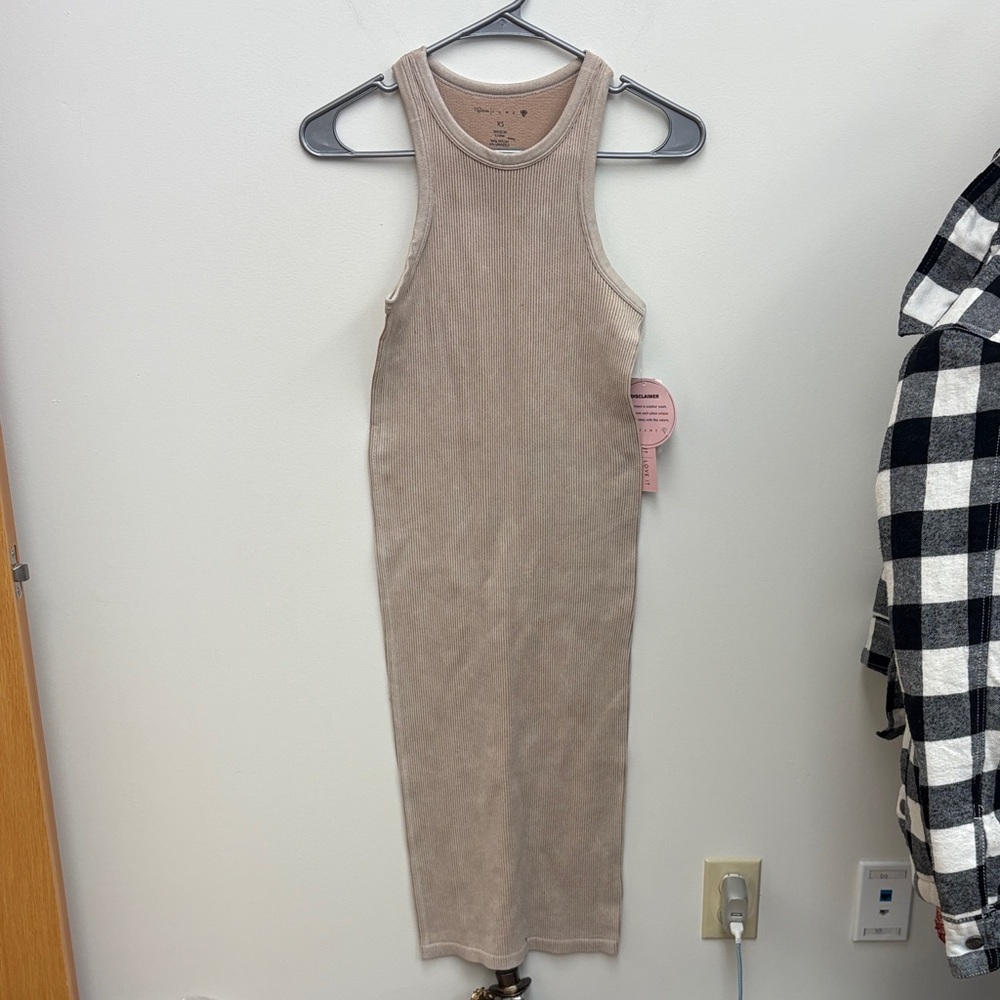 Crave Fame Sleeveless Ribbed Midi Dress in Taupe